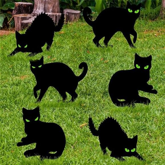 Halloween Black Cat Yard Decorations Glow in Dark Eyes Outdoor Scary Party Decor - Picture 8 of 8